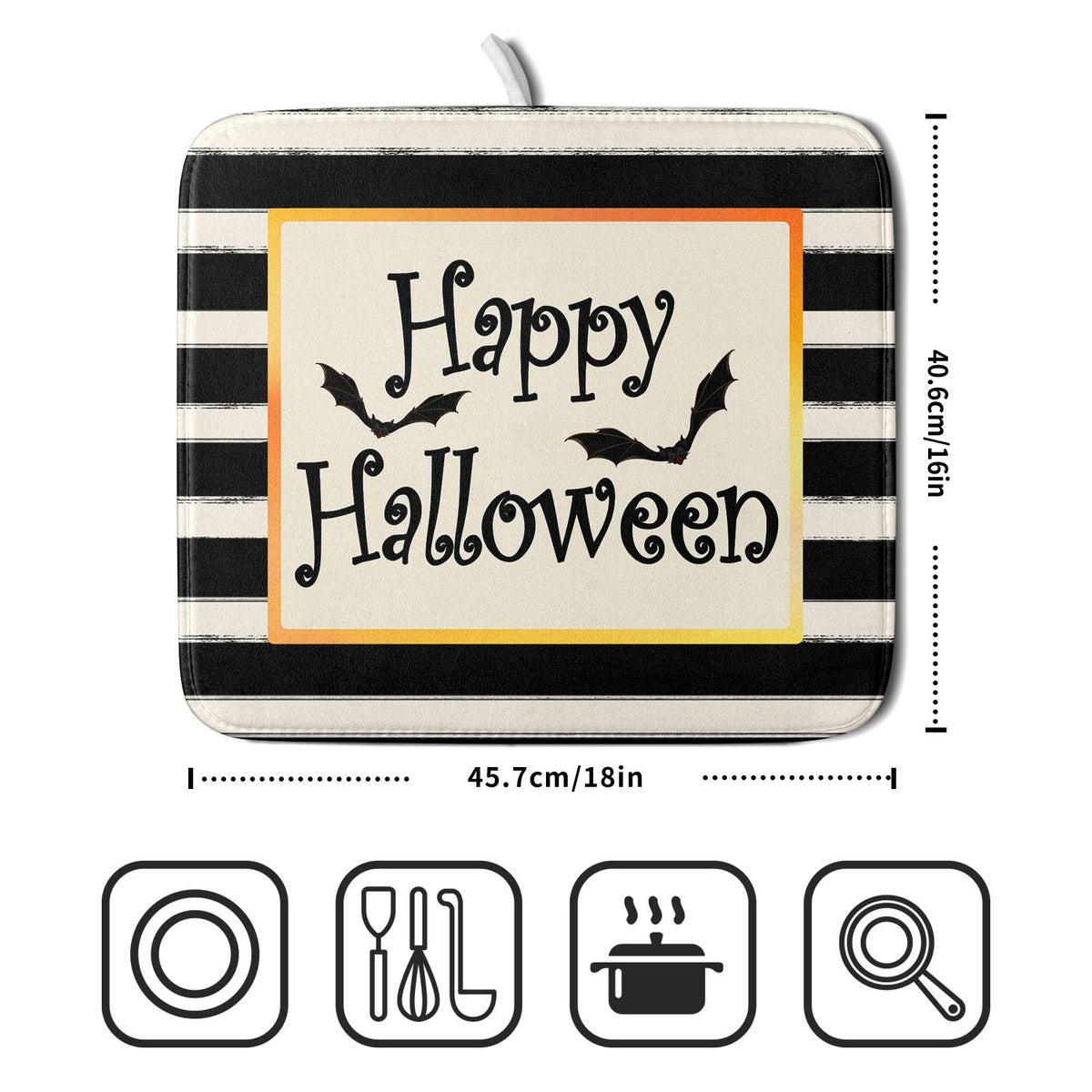 Happy Halloween Bats Dish Drying Mat for Kitchen Counter (Happy Halloween Bats230807 / 16" x 18")