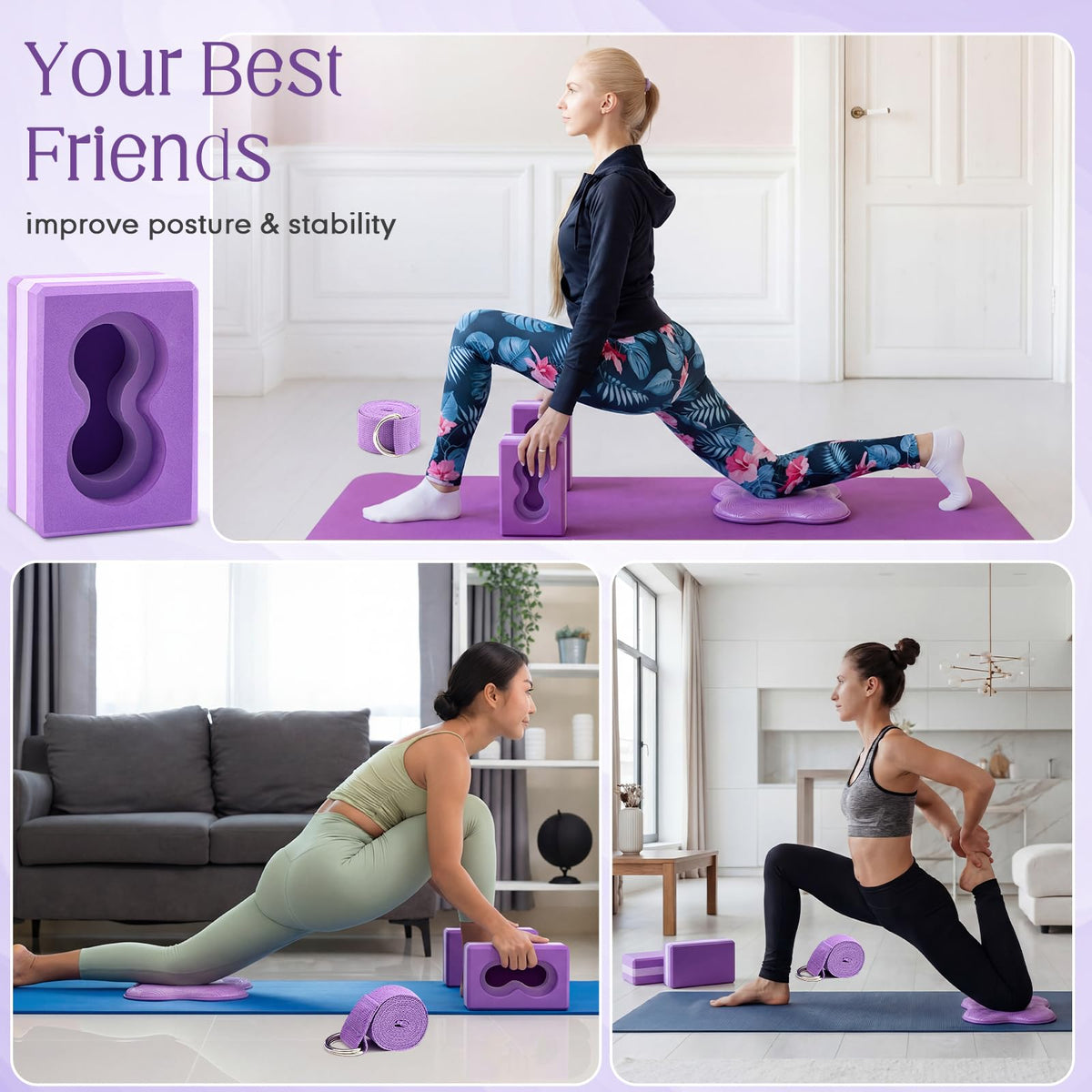 Yoga Blocks 2 Pack for Wrist Relief (Purple)