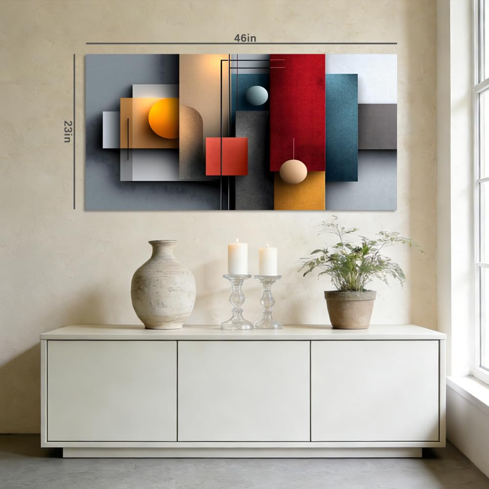 Modern Abstract Geometric Canvas Wall Art Bauhaus Painting Flat Print Gallery Wrapped Colorful Artwork for Living Room Bedroom Bathroom Decor (Abstract / Red Abstract 10 / 46"L x 23"W)