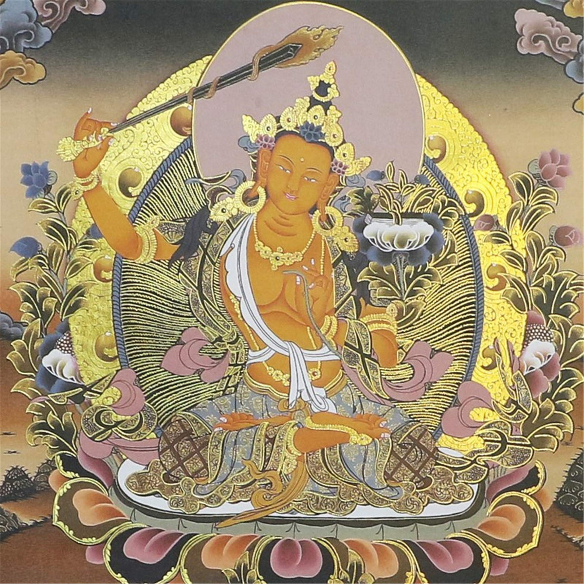 Jampelyang Manjusri Thangka Tibetan Thangka Art (Manjusri / 13.8"L x 11"W)