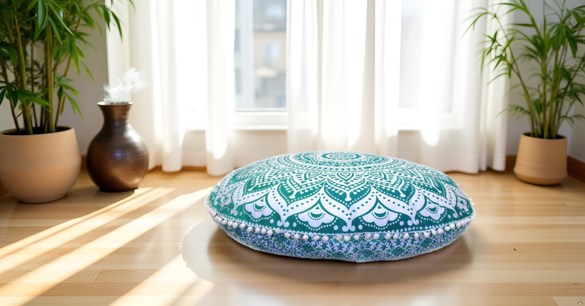 ICC Large Round seat Floor Cushion Chair Ottoman Cover (Green)