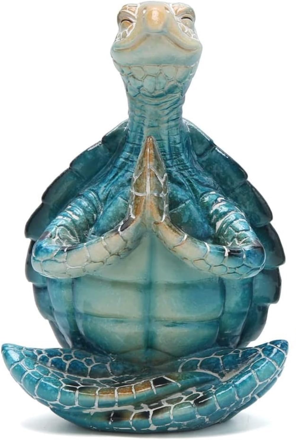 Sea Turtle Meditation Zen Yoga Coastal Beach Resin Statue for Decor (Put the Palm Together)