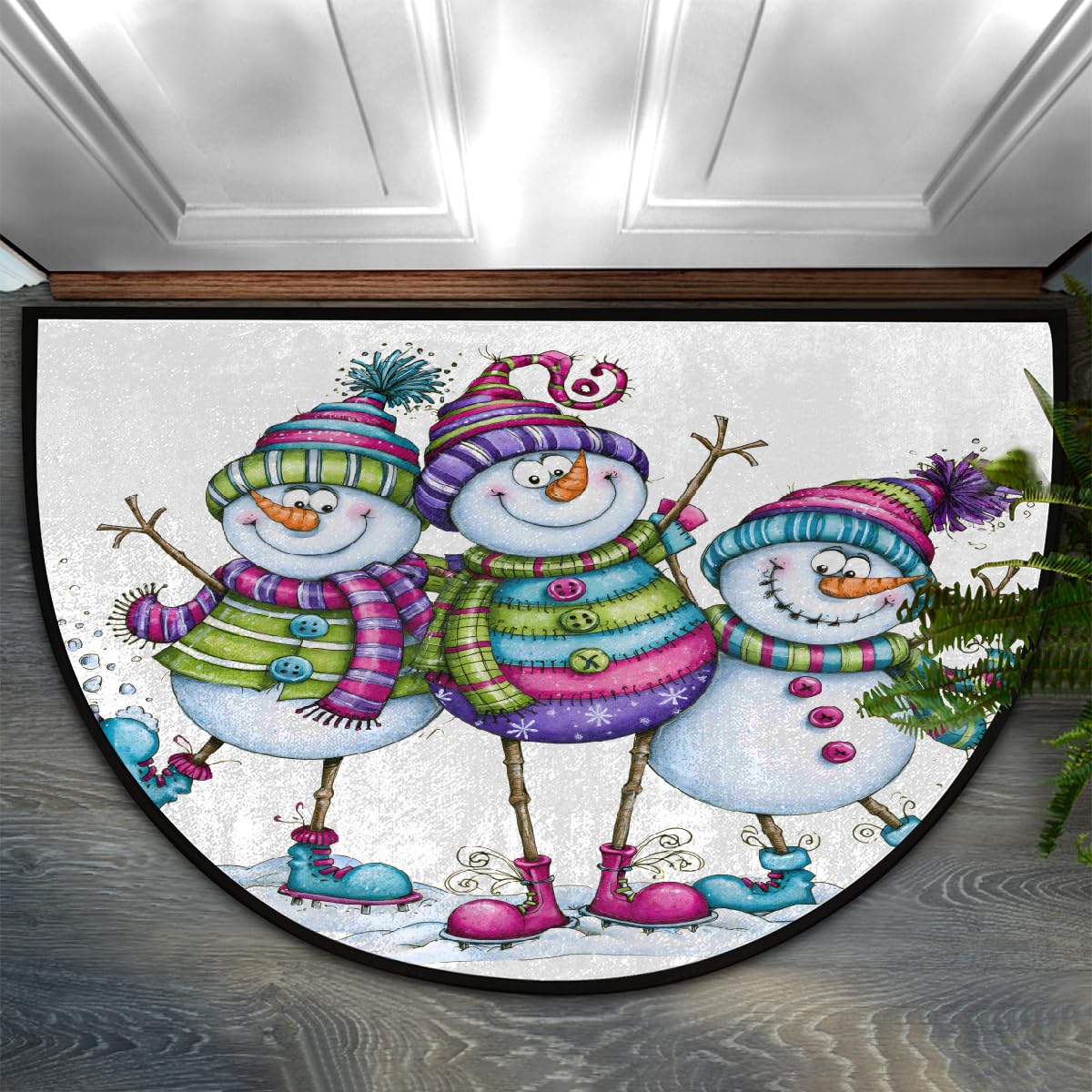 Christmas Half Round Doormat Non Slip Semi Circle Rug Outdoor Welcome Mat (Z-113)