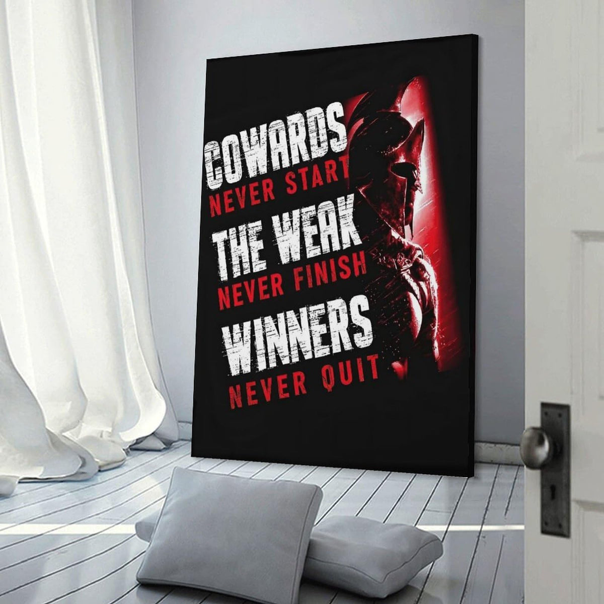 Spartan Winners Never Quit Canvas Printing Wall Art Prints Wall Decor Posters Red Black Motivational Warrior Helmet Gym Fitness Bedroom Living Room Office Decor 08x12inch (style-7 / 08x12inch(20x30cm) Frame)