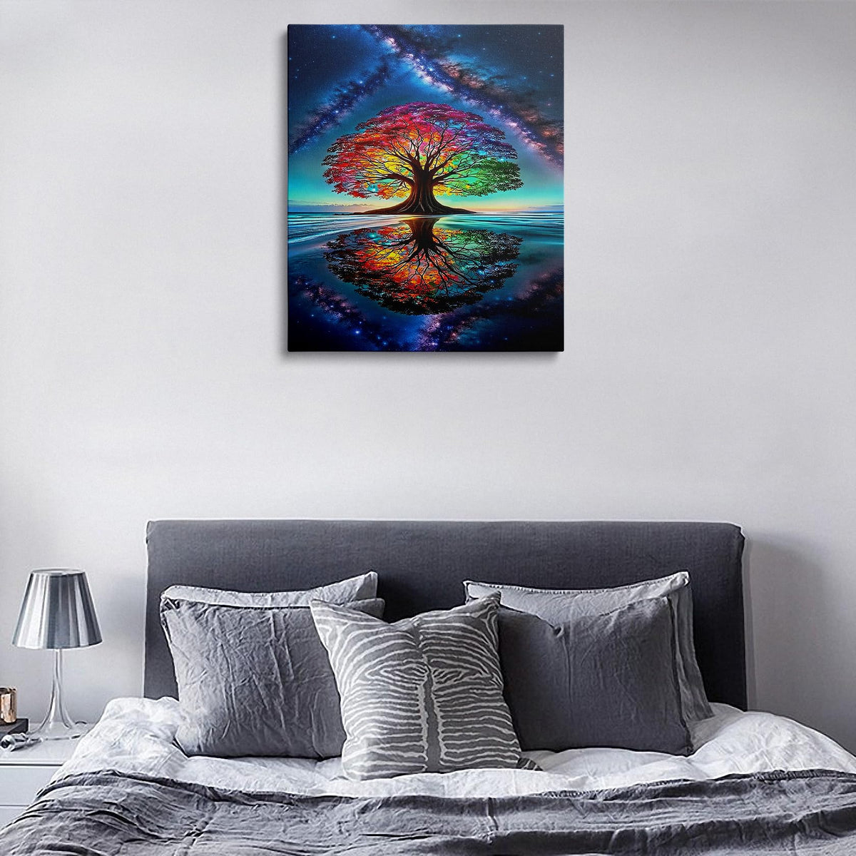 Tree of Life Canvas Wall Art Framed Cosmic Star Landscape Decor 16x24 Inch (Rainbow Tree / 24"L x 16"W)