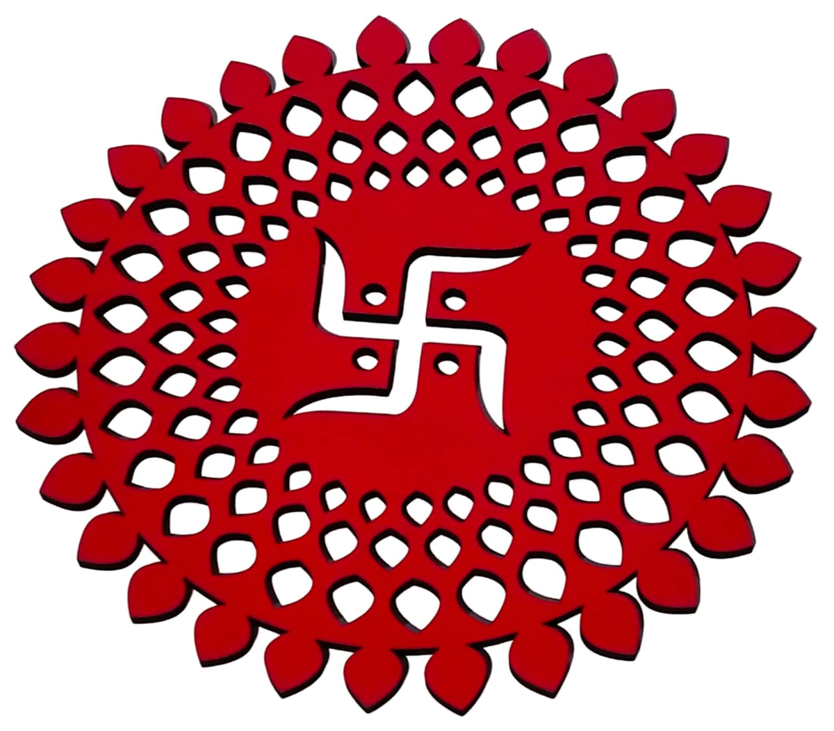 Red Round Decorative Wall Art Mdf Wooden Chakra For Temple (MANDALA -Red / 6"L x 6"W)