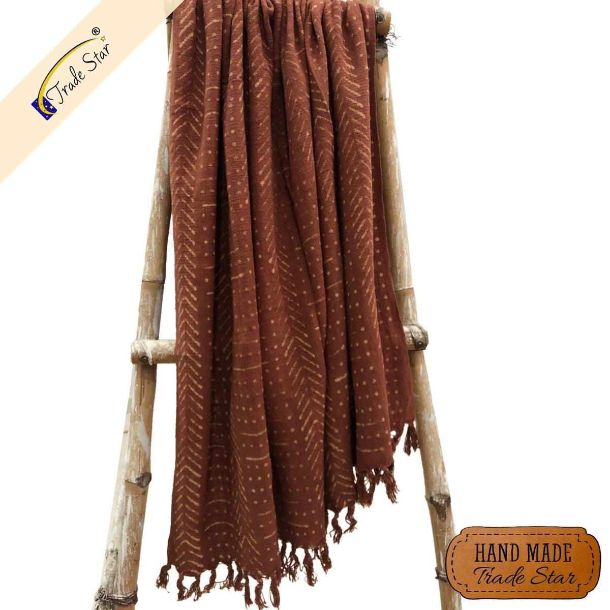 100% Cotton Throw Blanket (Rust / Snow (120 x 170 Cms))