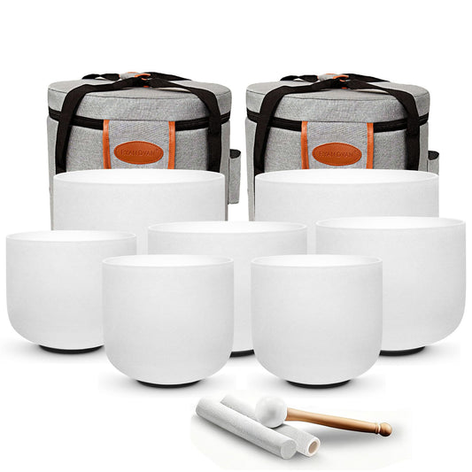 432Hz 7 12 Inch Crystal Singing Bowl Set of 7 (7-12 Inch 432Hz / White)