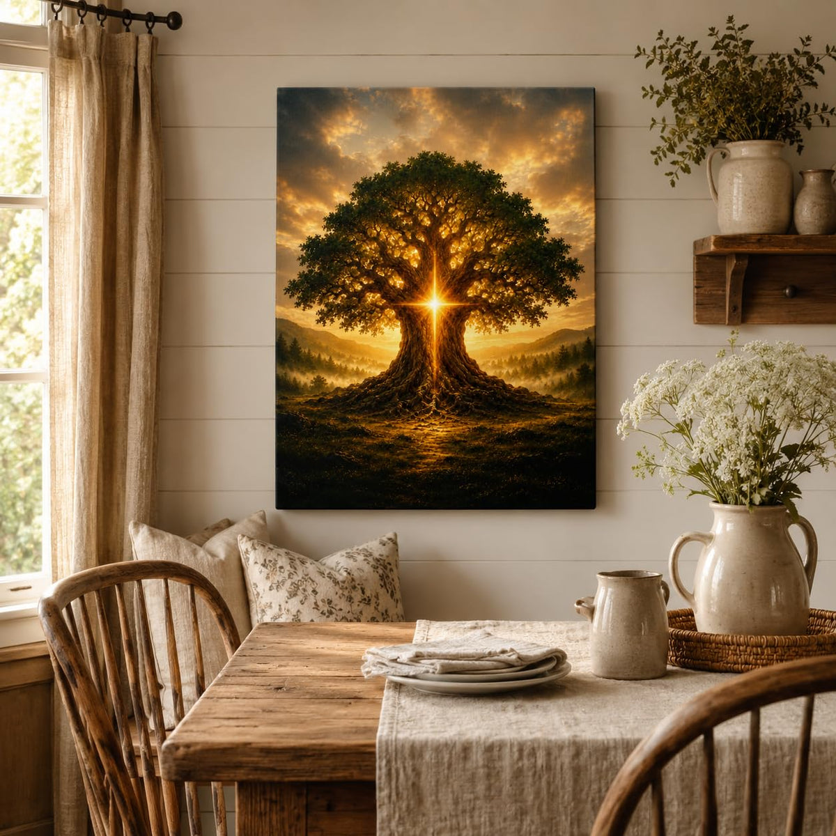 Tree of Life Canvas Wall Art Framed Golden Spiritual Landscape 12x16 Inch (Golden Tree / 16"L x 12"W)