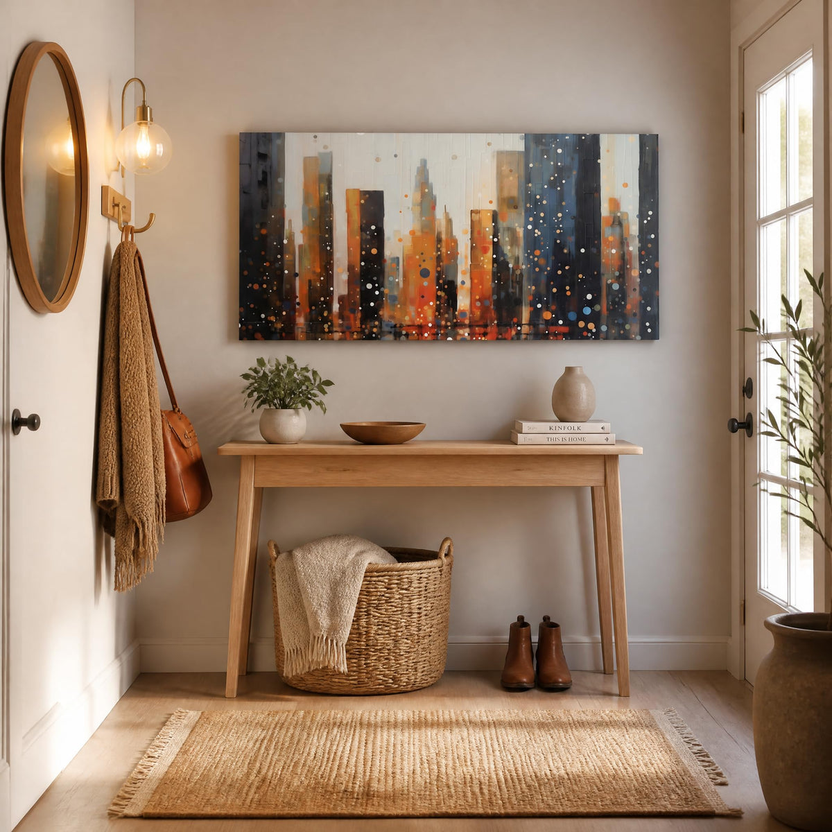 Abstract City Skyline Canvas Wall Art Modern Urban Night Landscape Painting Flat Print Gallery Wrapped Artwork for Living Room Bedroom Bathroom Decor (Abstract / Black Cityscape 34 / 40"L x 20"W)