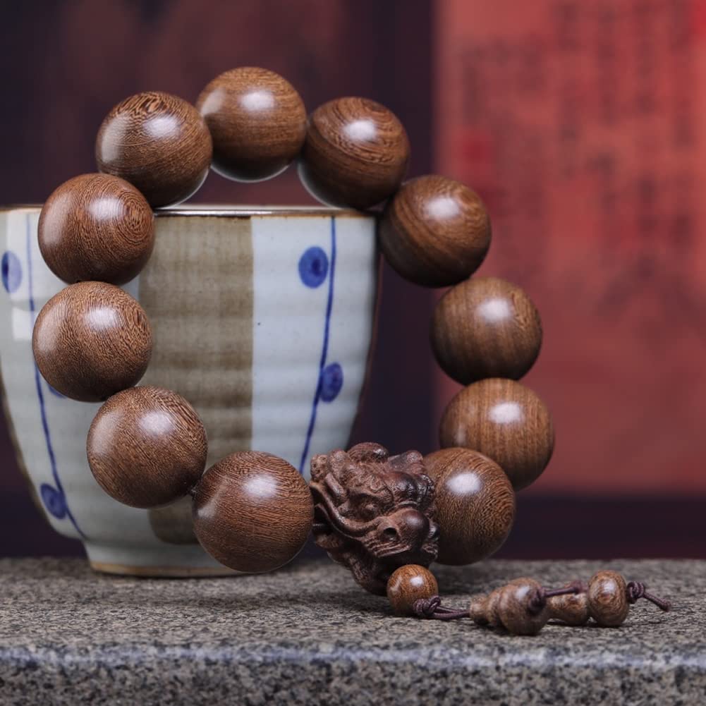 Unisex Natural Silkwood Tibetan Buddhism Meditation Prayer Bead Necklace Japa Mala Beads Bracelets (20mm 12 Beads Long's Heads)