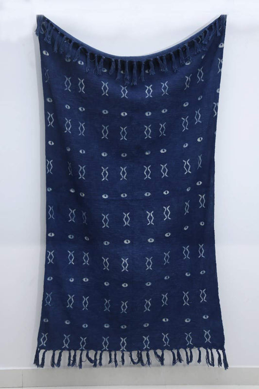 100% Cotton Throw Blanket Indigo Throw Blanket Handloomed Cotton Throw Mudcloth Designer with Tassels Handmade Premium Quality Home Decor (Indigo / Zen (120 x 170 Cms))