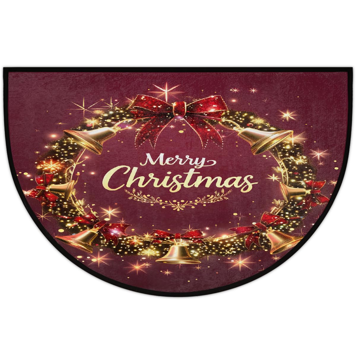 Half Round Doormat Christmas Xmas Red Bell Semi Circle Rug Non Slip Indoor Outdoor Entrance Half Moon Rug Washable Front Floor Mat for Kitchen Bathroom Patio Fireplace Holiday Decor A (Z:christmas 6)