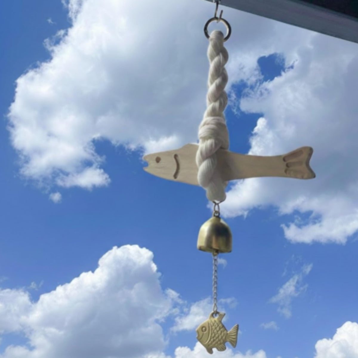 Korean Traditional Birchwood Fish Wind Chime with Strong Magnetic Hook (Small)