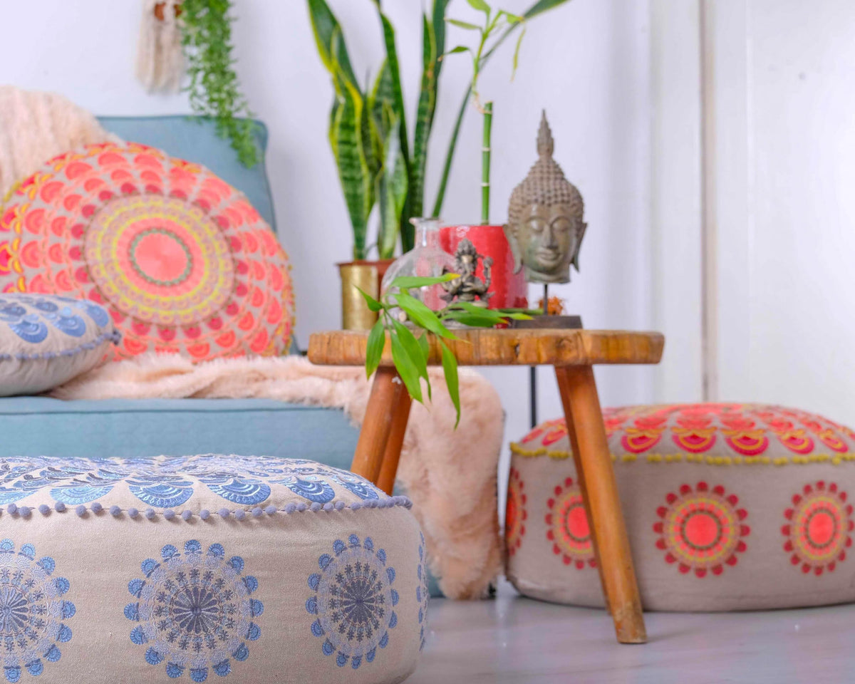 Yoga Décor Floor Cushion Cover Red Moroccan Seating Area Boho Floor Pillow (Pouf Cover / Red Peacock)