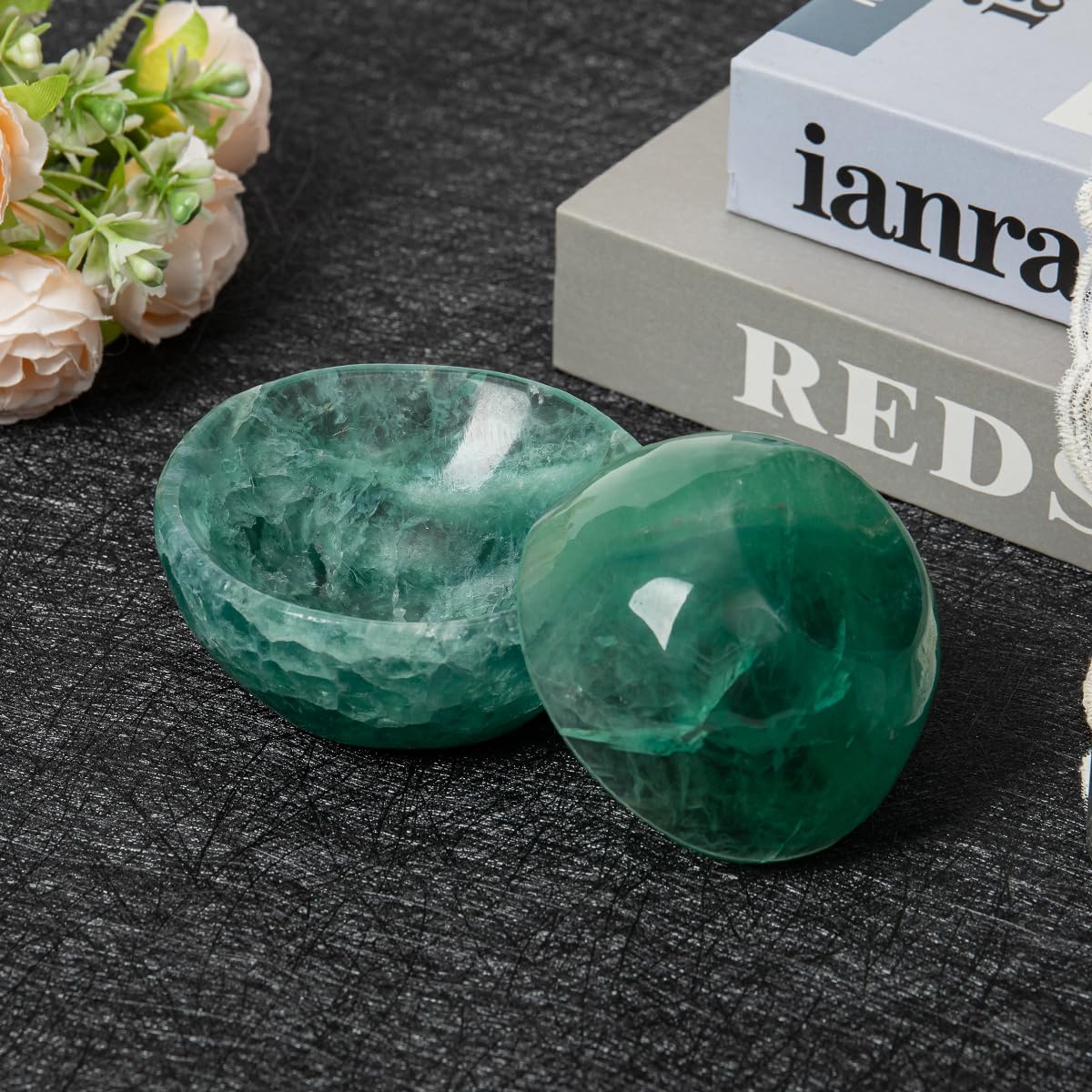 Natural Green Fluorite Crystal Bowl Hand (Green Fluorite / Medium)
