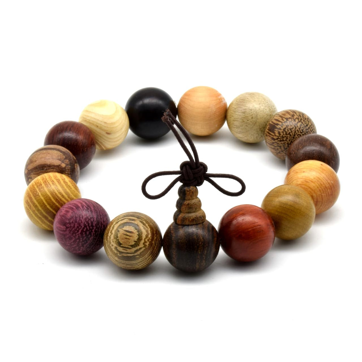 Unisex Natural Colorful Wood Buddhist Prayer Beads Bracelet Necklace Tibetan Mala Prayer Bead (15mm 15beads)