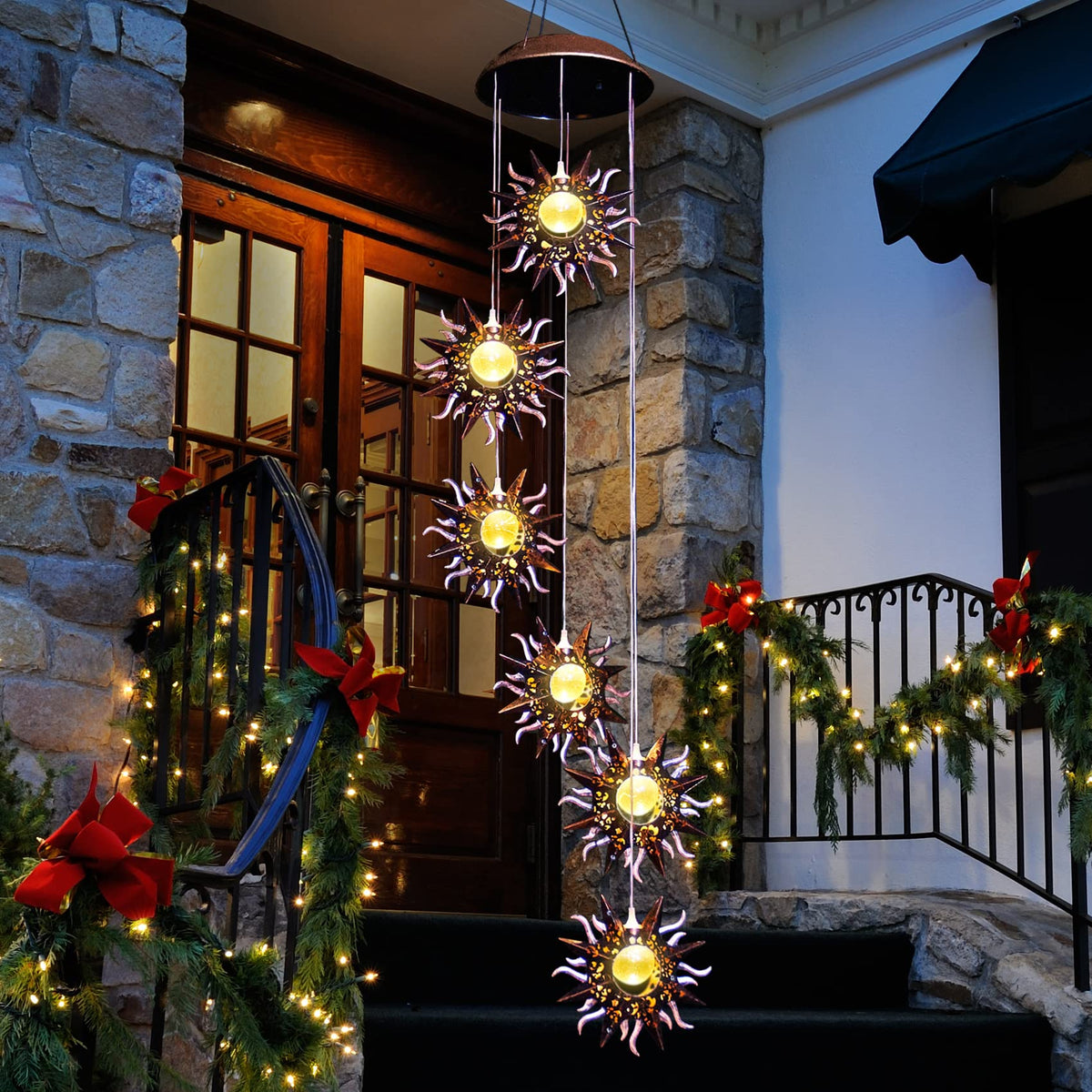 Sun Solar Wind Chimes for Outside Hanging Garden Lights Solar Christmas Decorations Outdoor for Women