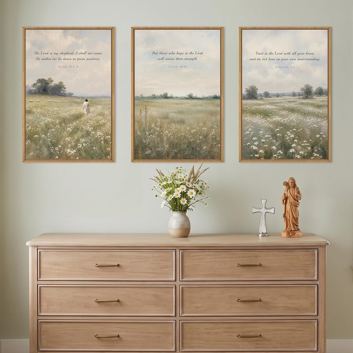 Vintage Christian Bible Verse Framed Canvas Wall Art (Natural Christian Bible Verse Wall Art / 16"L x 24"W)