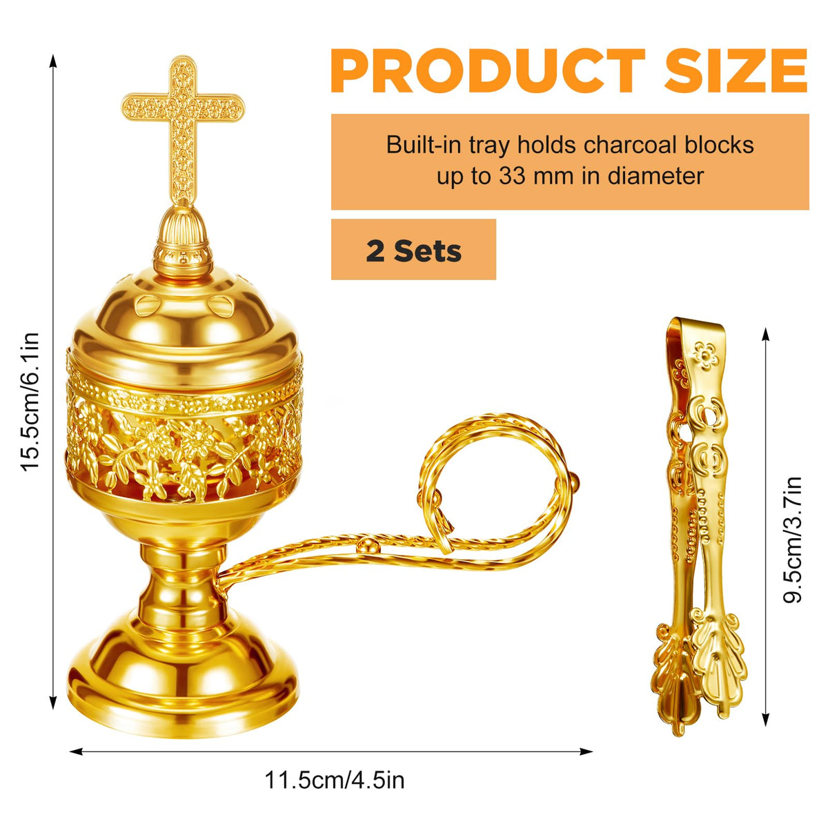 2 Sets Incense Burner with Tong (Gold / Classic)