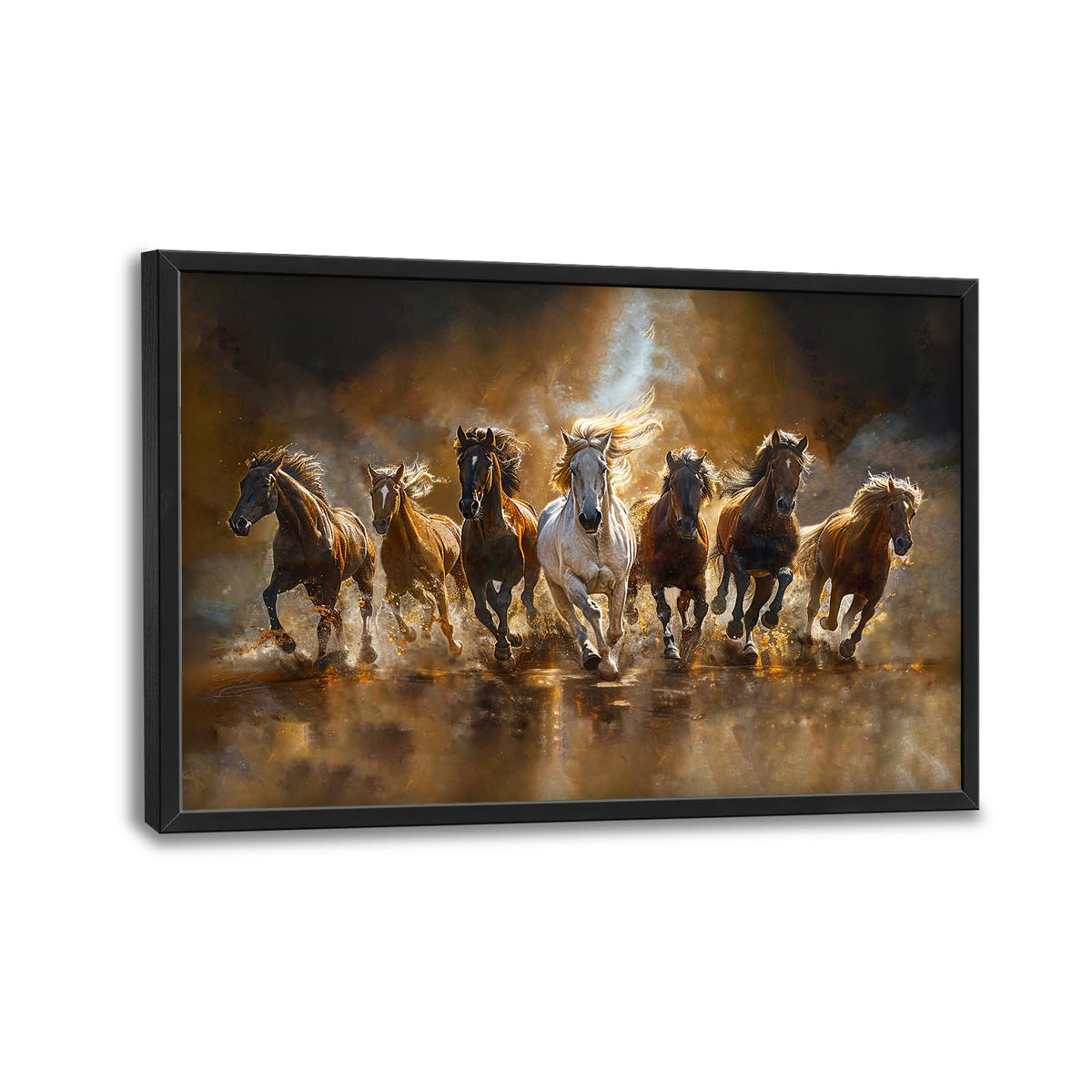 Horse Wall Art Lucky 7 Seven Running Horses Motivational Pictures Wall Decor Large Western Wildlife Animal Canvas Prints Painting Framed Artwork Home Decoration for Living Room Office Bedroom 36"x24" (7 Horses-2 / 36"L x 24"W)