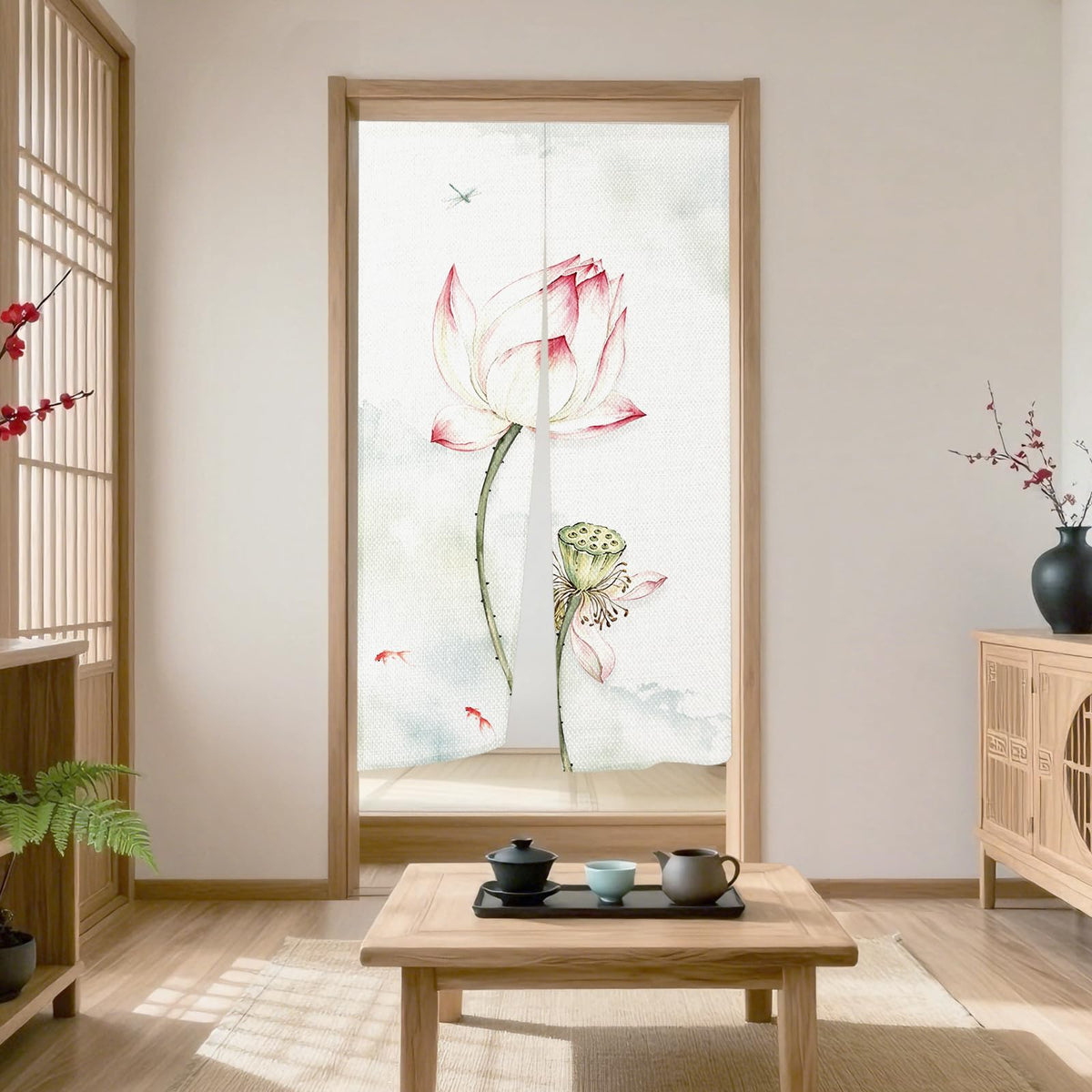 Japanese Noren Doorway Curtain (White / 33.5"W x 59"L (Pack of 1))