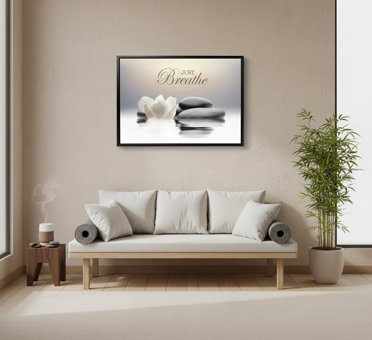 Framed Zen White Lotus Wall Art (Horizontal Zen / 24"L x 16"W)