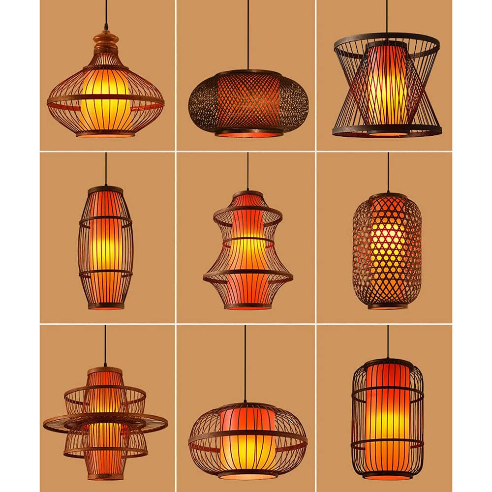 Japanese Retro Bamboo Pendant Light Vintage Zen Original Lighting Fixture Unique Large Lantern Ceiling Light Chandelier for High Ceiling Restaurant Cafe Corridor Teahouse Indoor Decor (45*40cm)