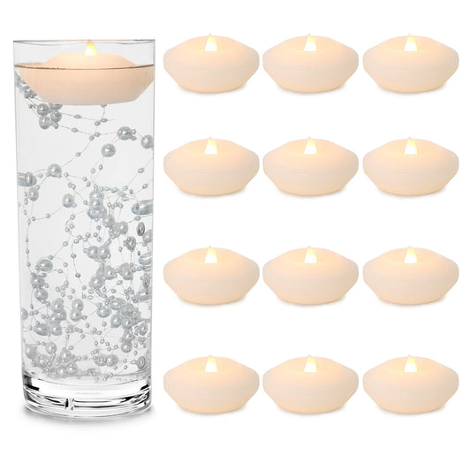3 Inch Led Floating Candles (12 PCS Wax Floating Candles / 3 X 3 X 1.7 inches)