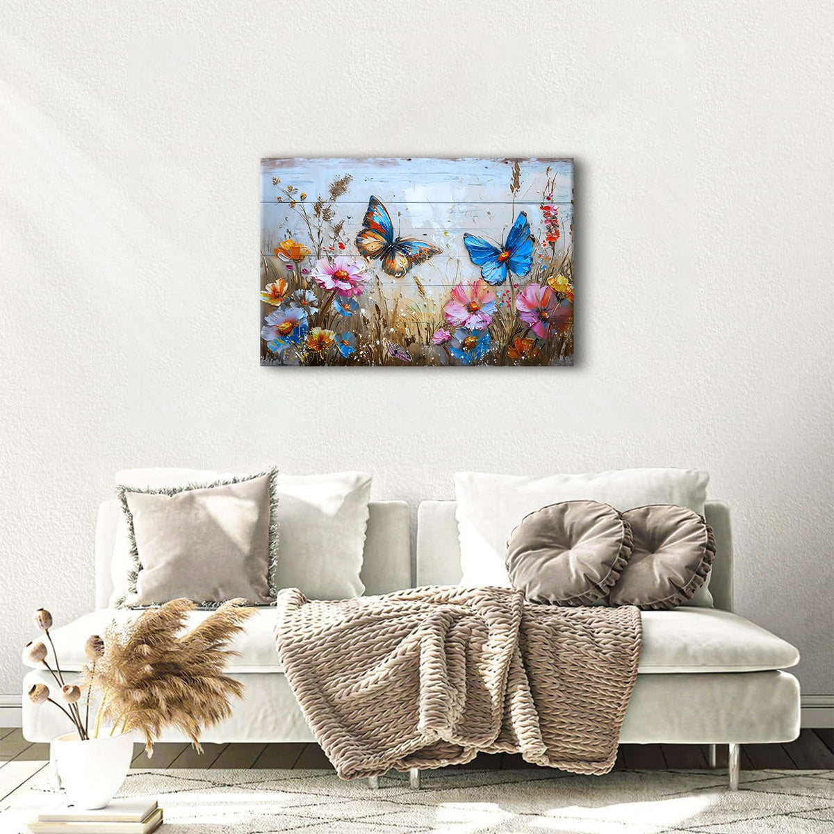 Wildflower Canvas Wall Art Butterfly Picture Wall Decor Rustic Floral Prints Poster Colorful Flowers Painting Abstract Nature Floral Landscape Artwork for Kitchen Living Room Home Decoration 24x36" (36"L x 24"W / Butterfly)