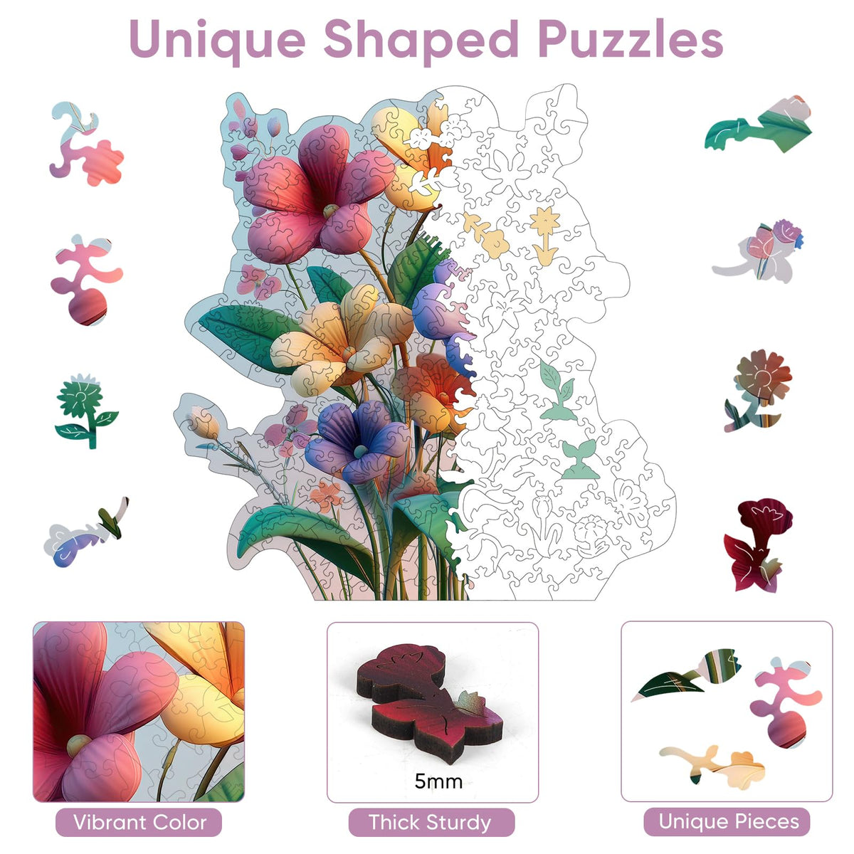 Wooden Puzzles for Adults (Flower Purple / 200 pieces)