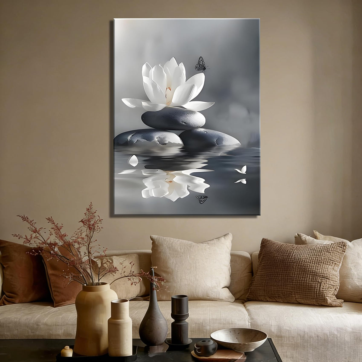 Framed Lotus Flower Canvas Wall Art for Bathroom Decor (Pictures19 / 12"L x 8"W)
