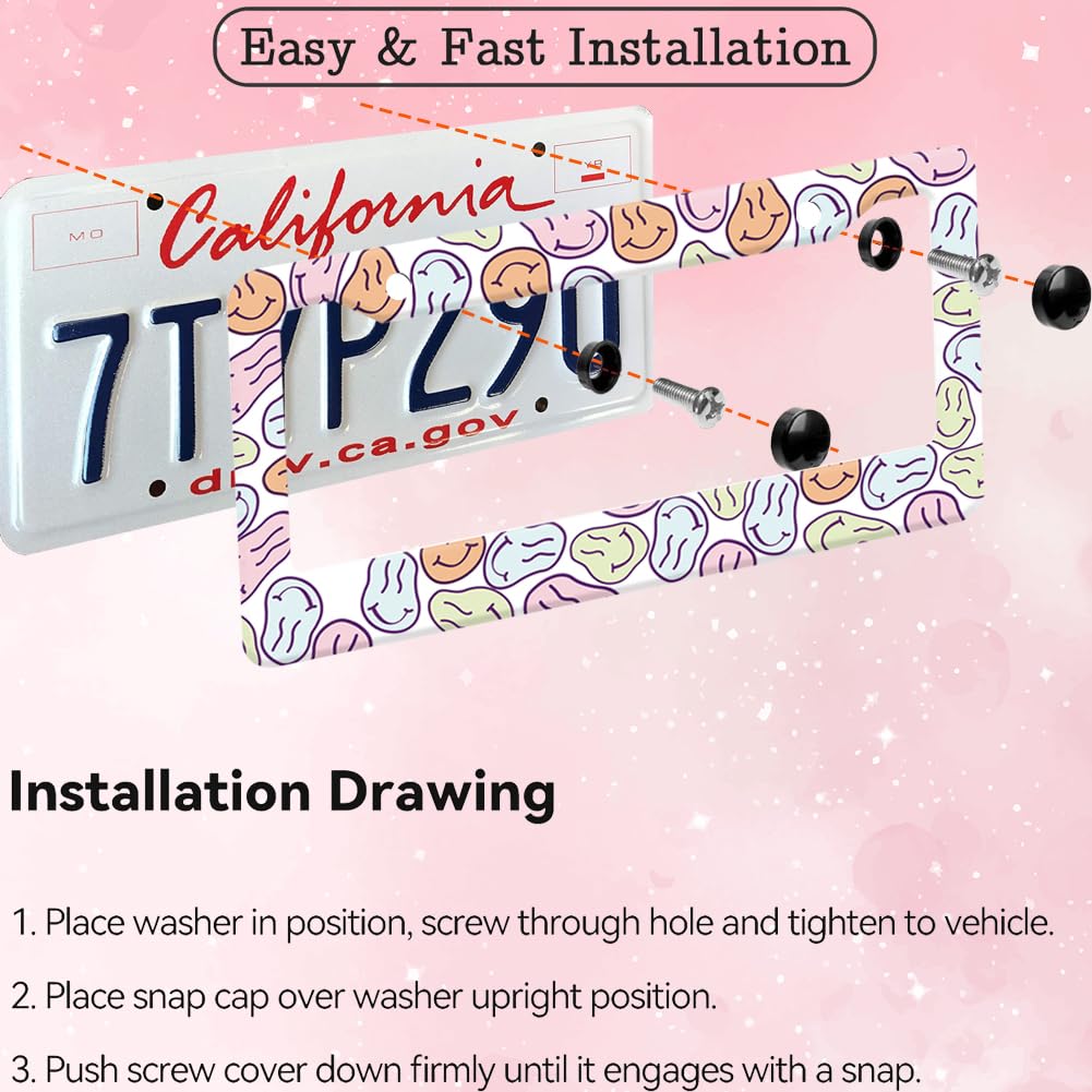 Funky Smiley Face License Plate Frame for Women 2Pc Car Tag (for Smiley Face)