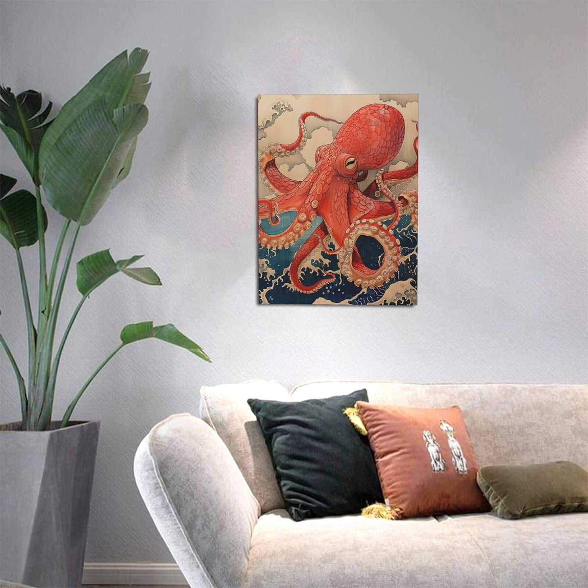 Octopus Canvas Wall Art Retro Ocean Waves Modern ArtWork 16'' x 20" (Octopus / 20"L x 16"W)
