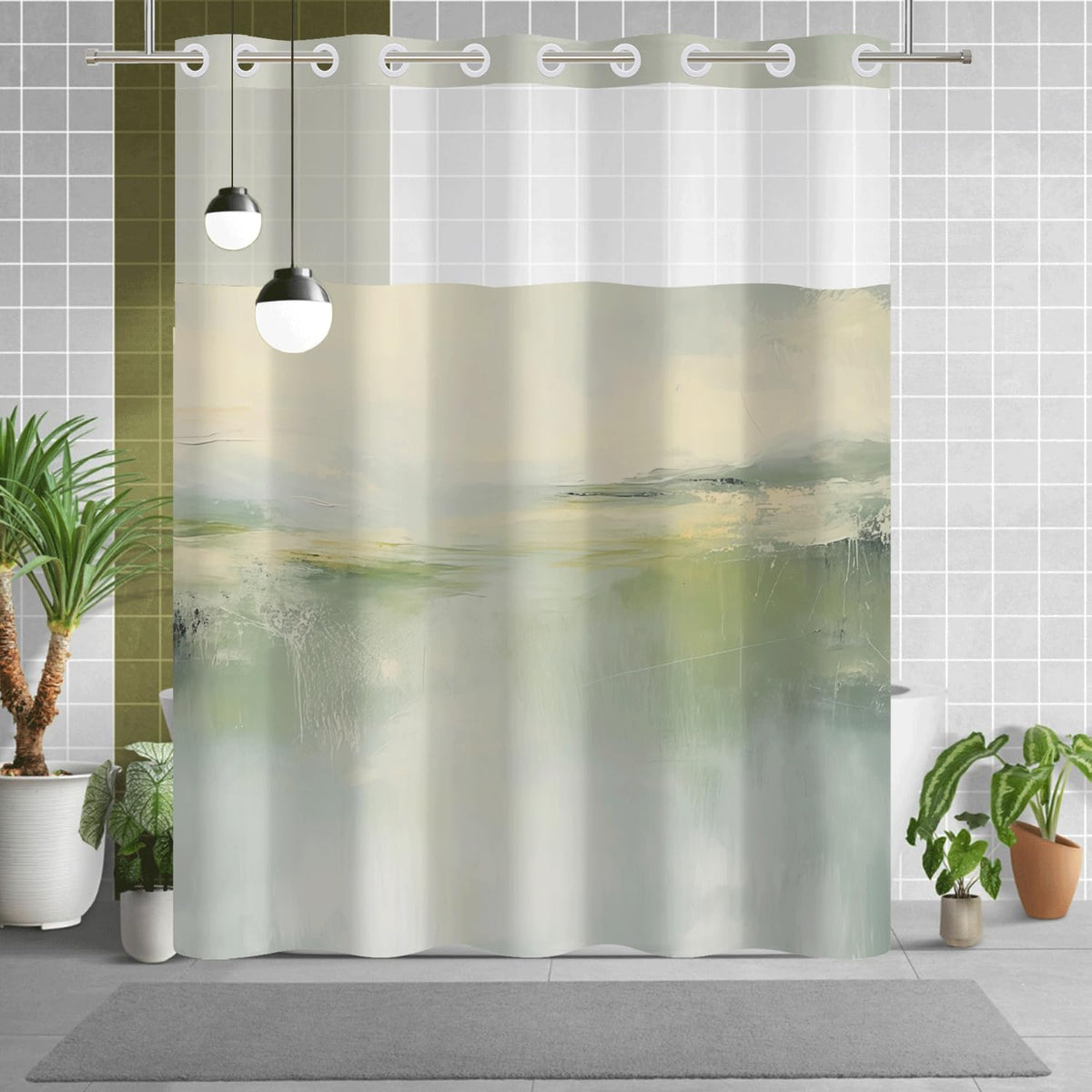 No Hook Shower Curtain with Snap in Liner (Abstract-e)