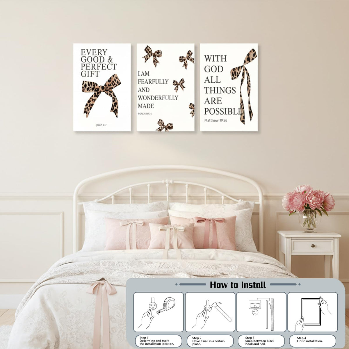 Leopard Bow Wall Art (Leopard print bow / 24L"x16W")