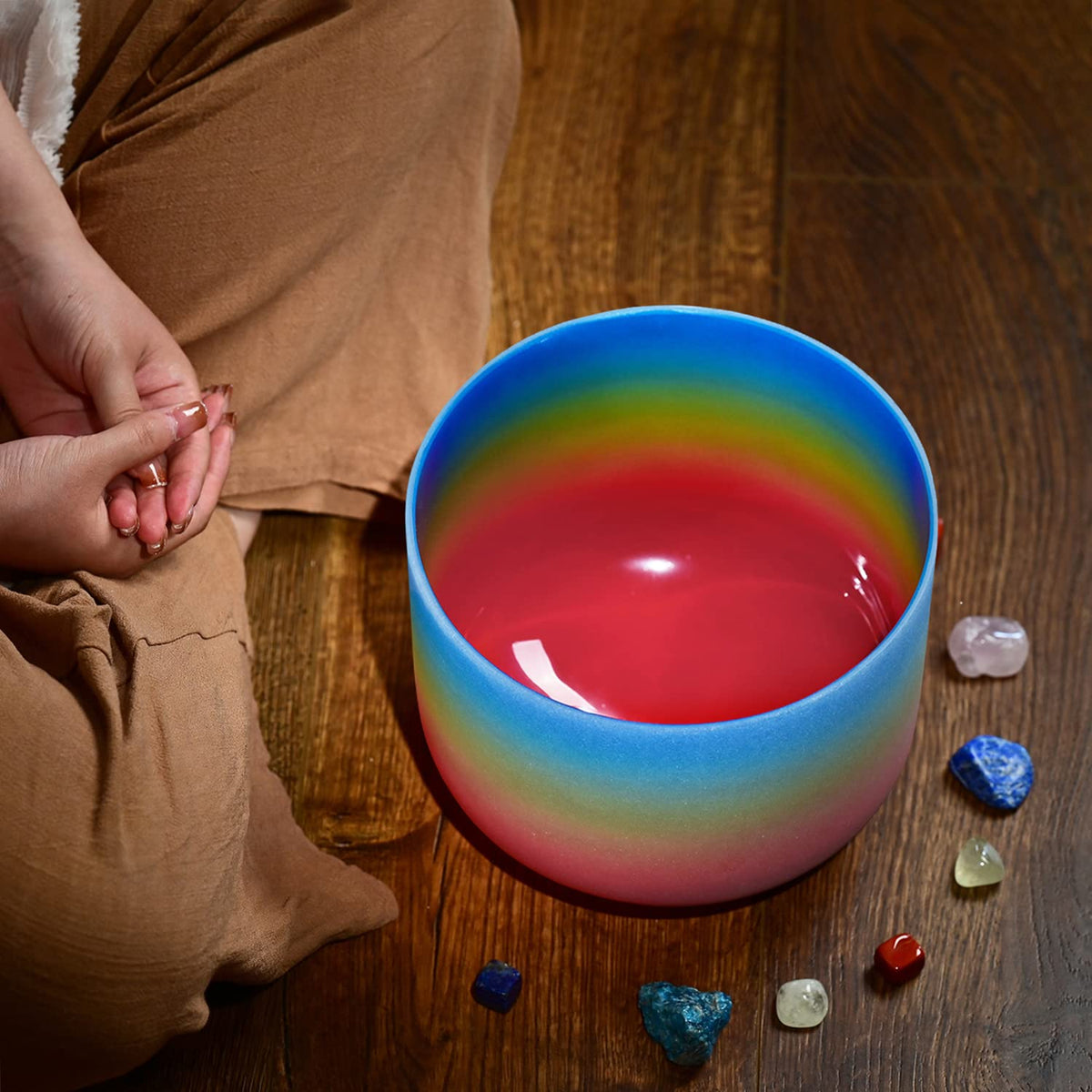 8 Inch Rainbow Color Frosted Quartz Crystal Singing Bowl 440HZ G Note (8 Inch / G Note)