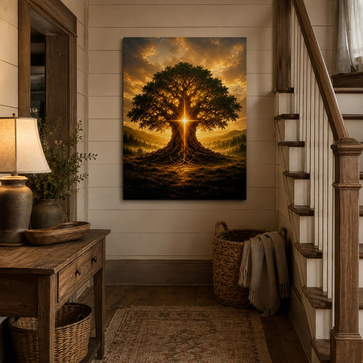 Tree of Life Canvas Wall Art Framed Golden Spiritual Landscape 12x16 Inch (Golden Tree / 16"L x 12"W)