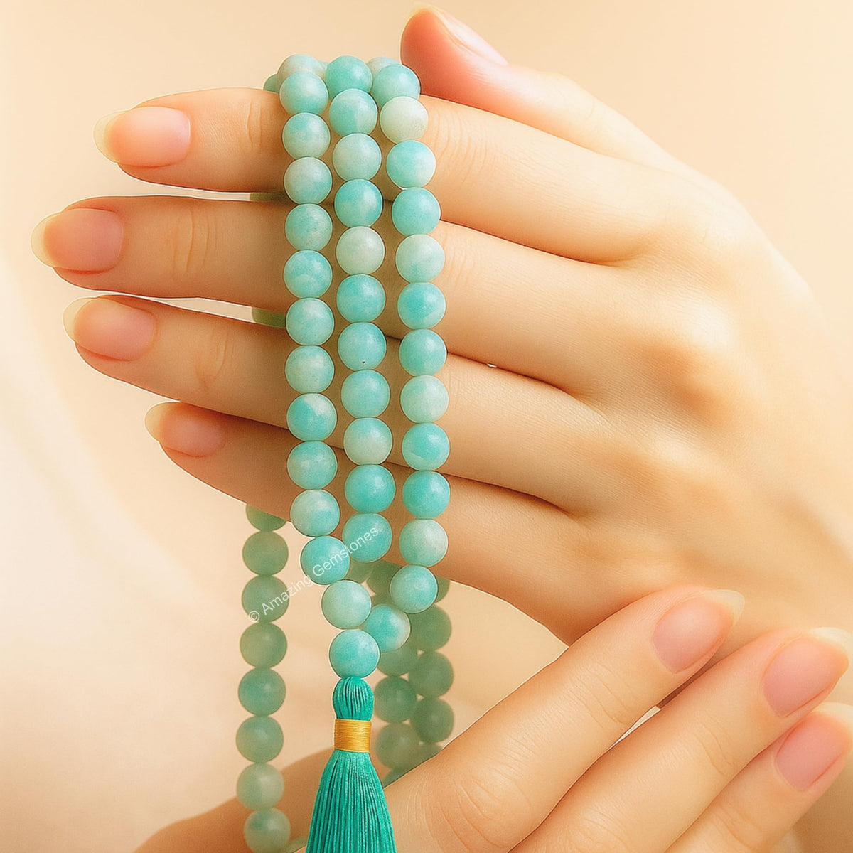 Amazonite Buddhist Prayer Beads Japa Mala with 108 Meditation Beads (Without Knots / Amazonite)