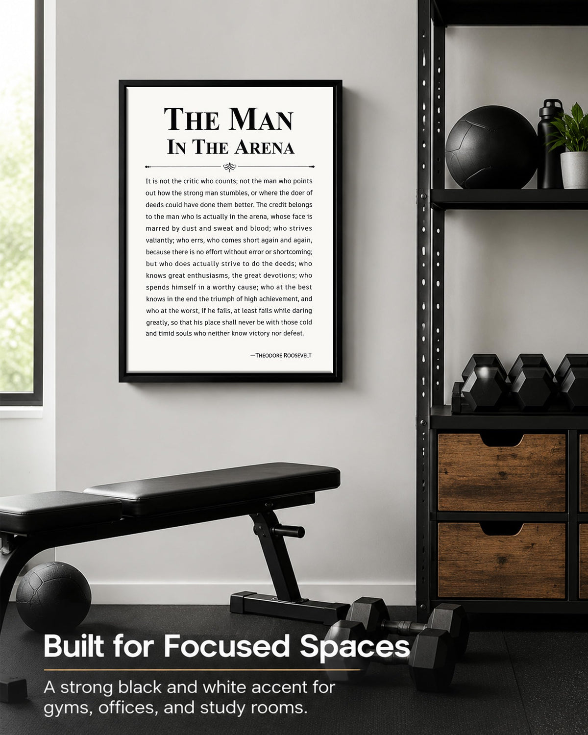 The Man in The Arena Framed Inspirational Canvas Wall Art 16×24 Inch (Framed Inspirational / 24"L x 16"W)
