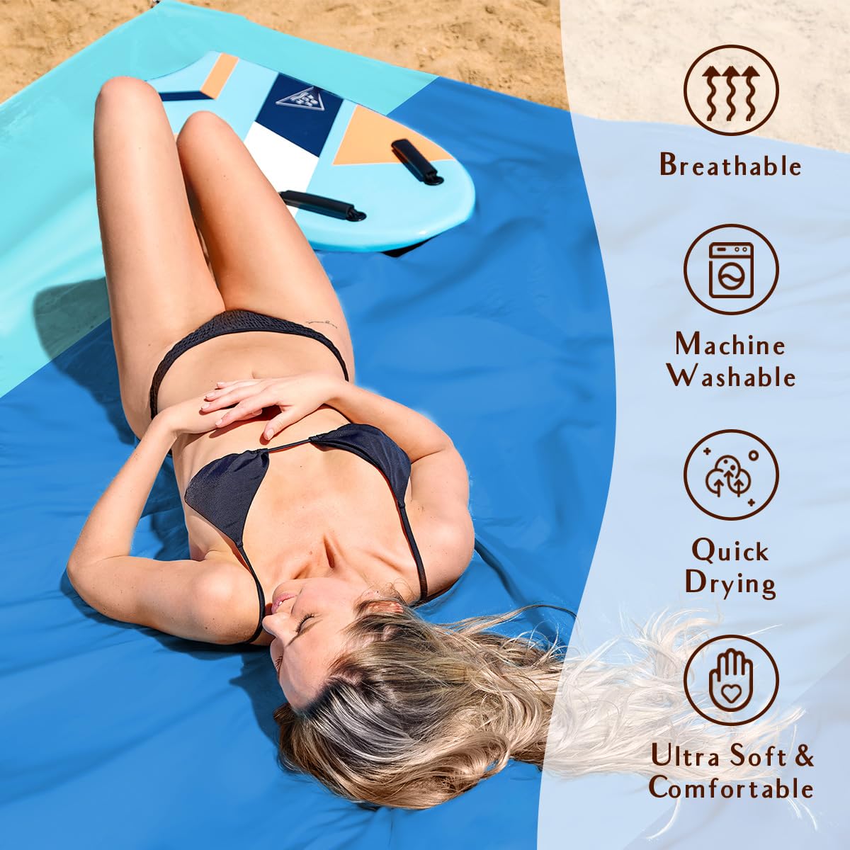 Beach Blanket Waterproof Sandproof (Threeblue / 120“×108”)