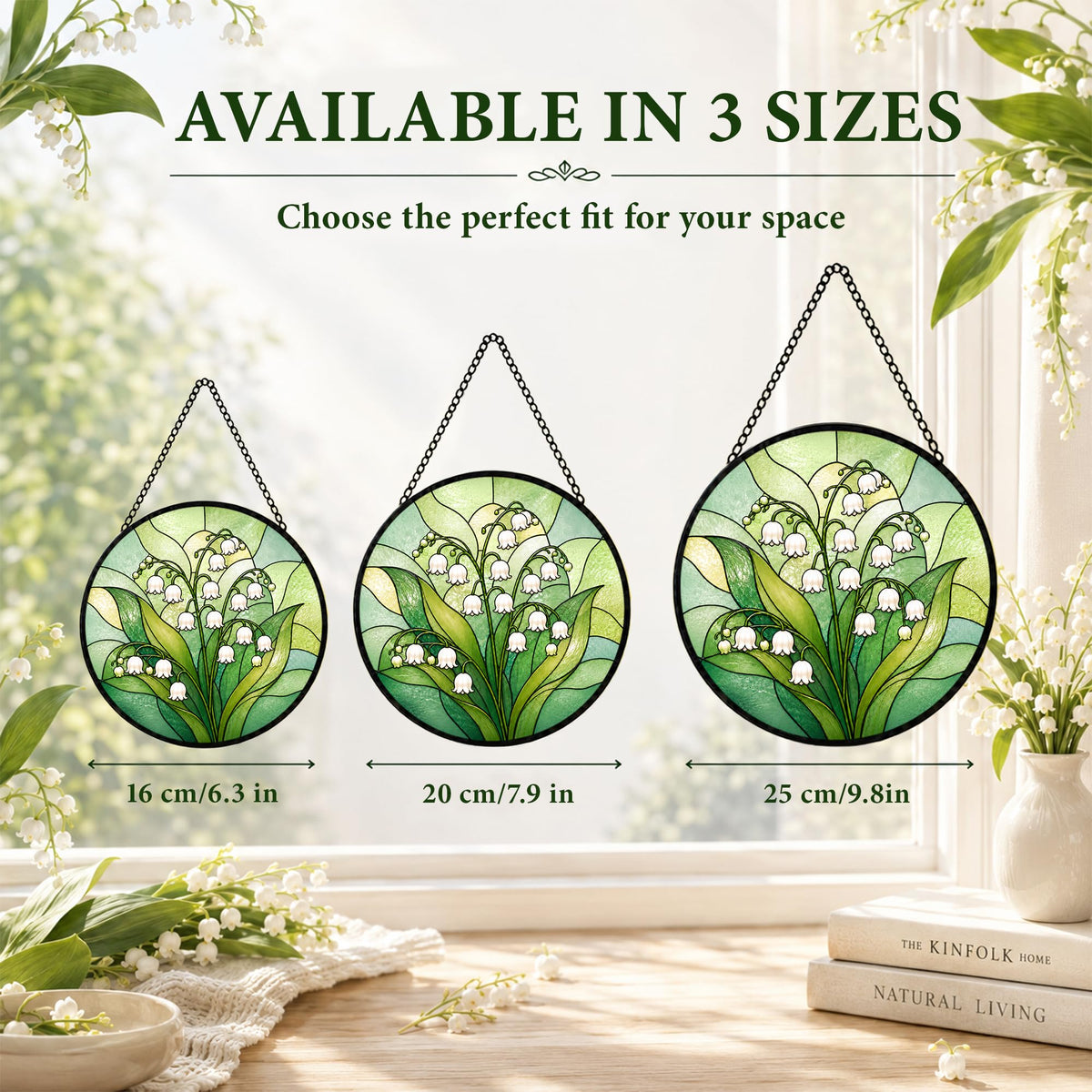 Lily of the Valley Gifts for Women Stained Glass Window Hanging 9.8in (Lily of the Valley / 9.8 x 9.8 IN)