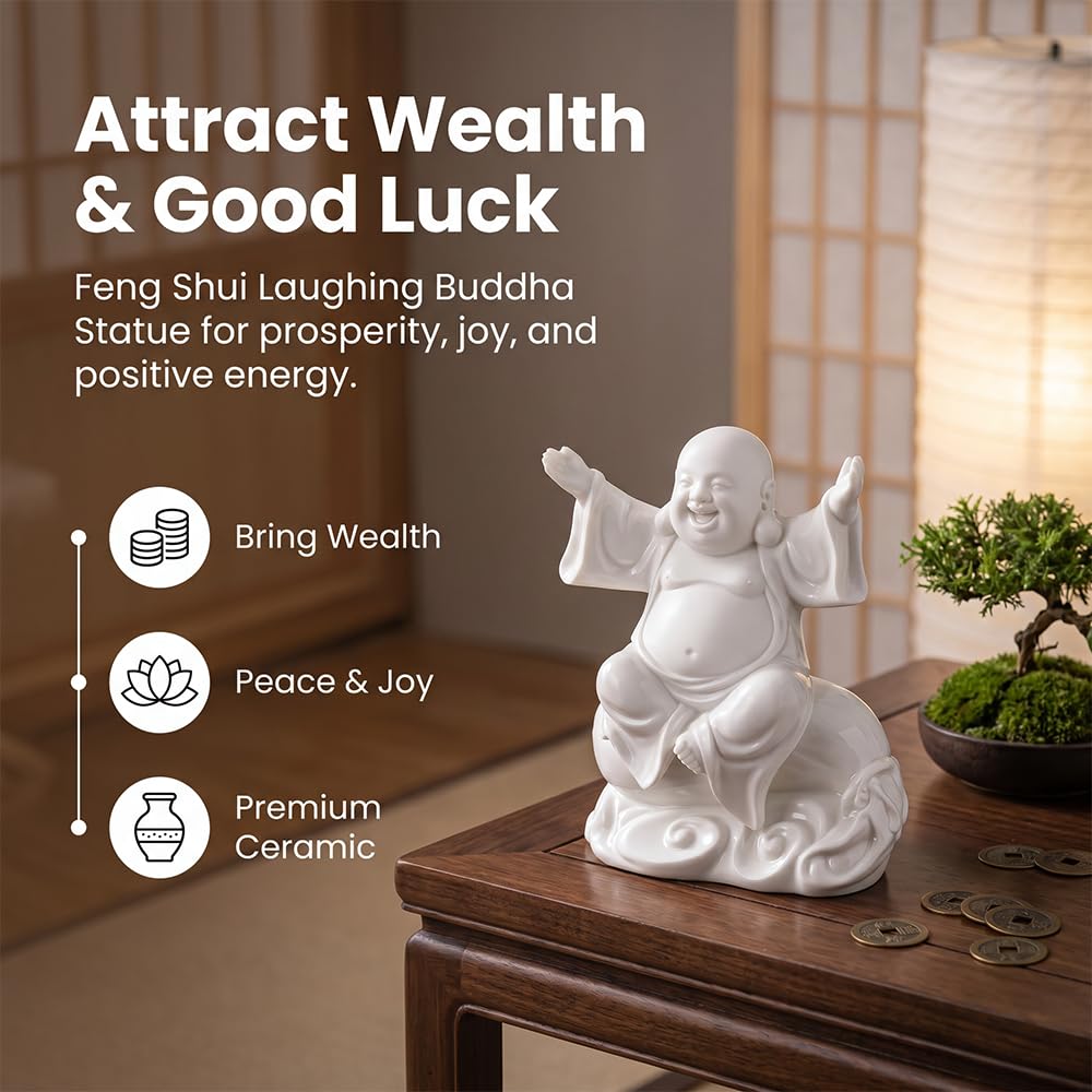 Laughing Buddha Figurine (White / 4.3INCH)