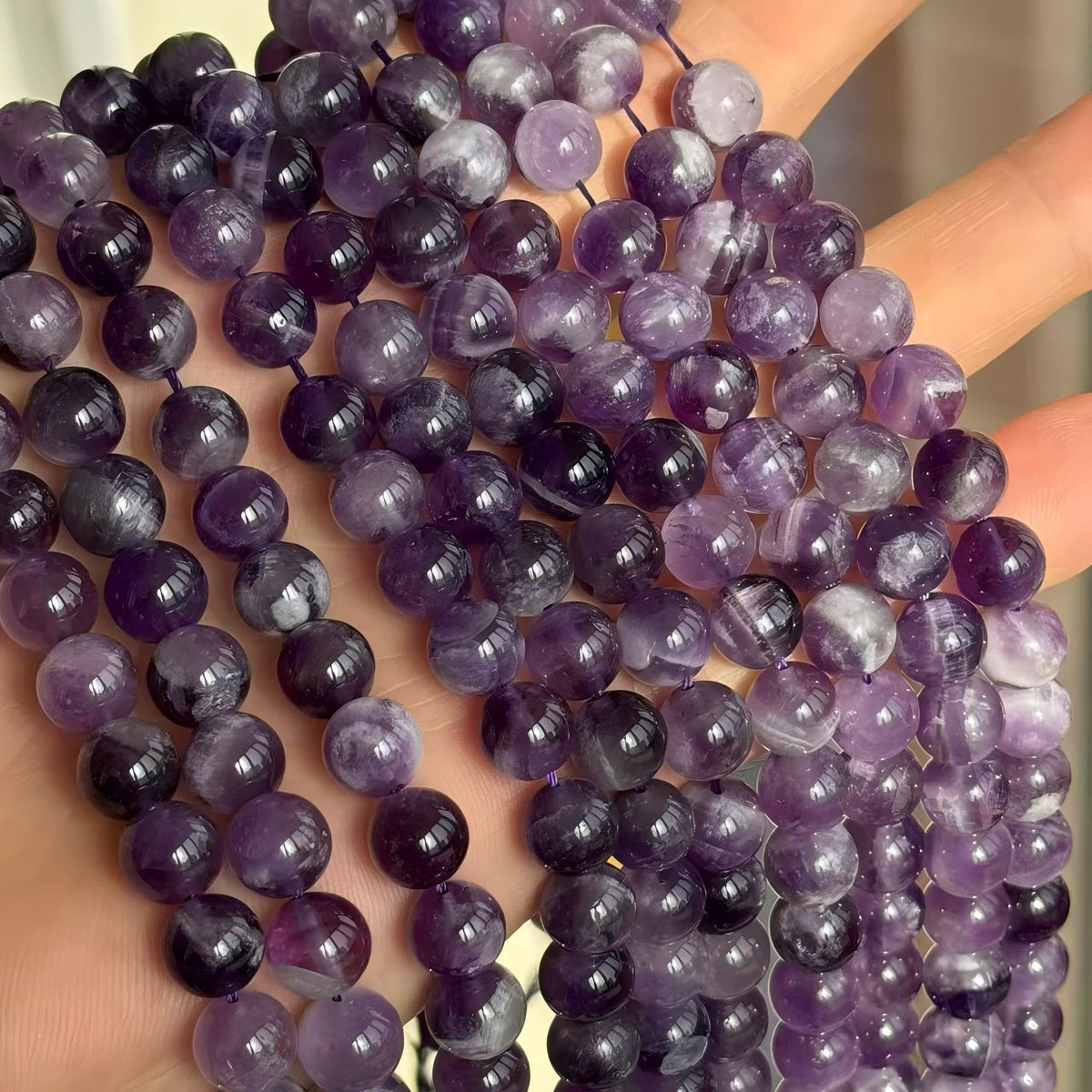 Natural Dreamy Amethyst Beads Round Stone Beads DIY Loose Beads for Jewelry Making Beads 15" (Dreamy Amethyst / 8mm)