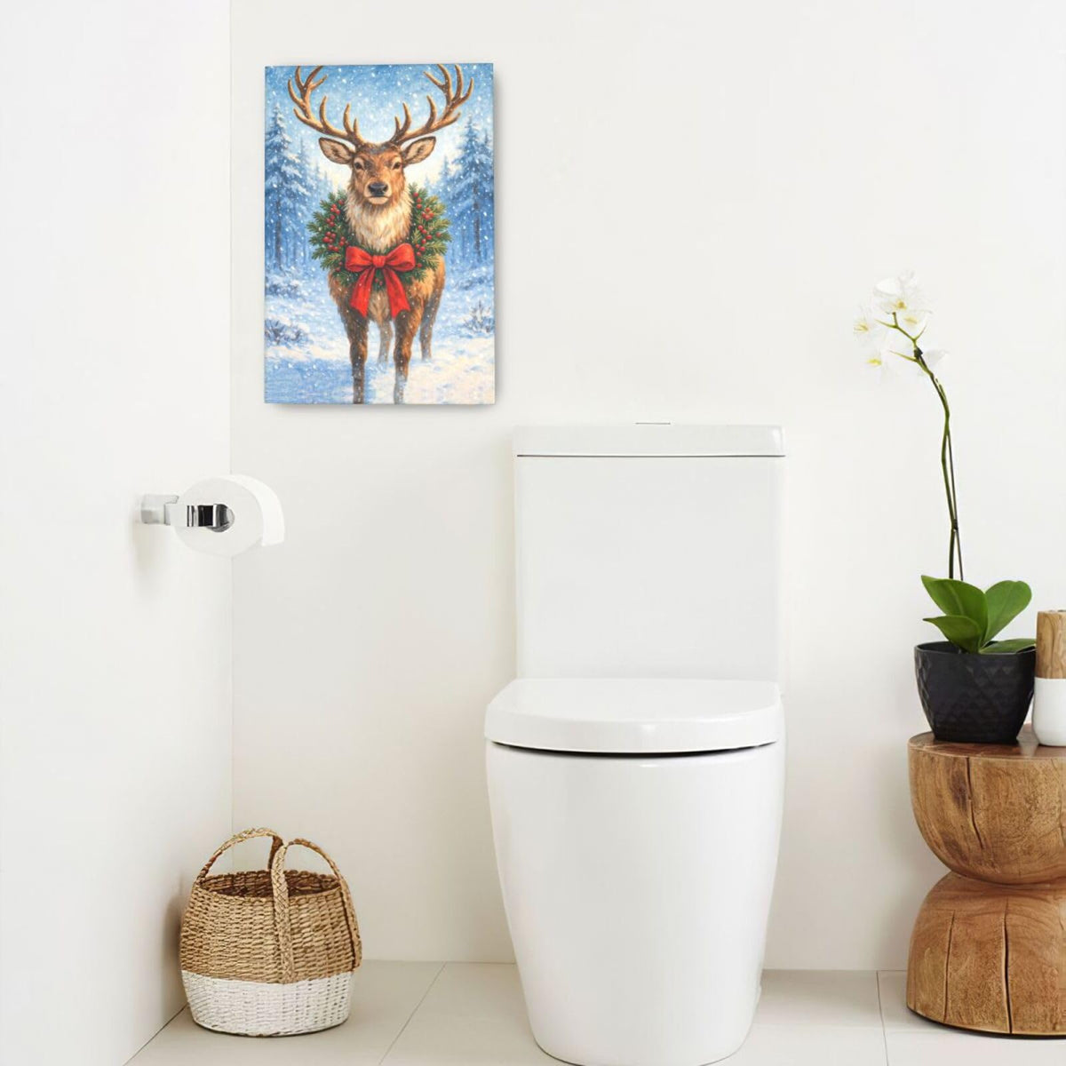 Christmas Reindeer Wall Art Winter Animal Canvas Wall Decor Pictures Paintings Prints Artwork Framed Decorations For Bathroom Bedroom Living Room Office Gifts 16" x 24" (Deer / 24"L x 16"W)