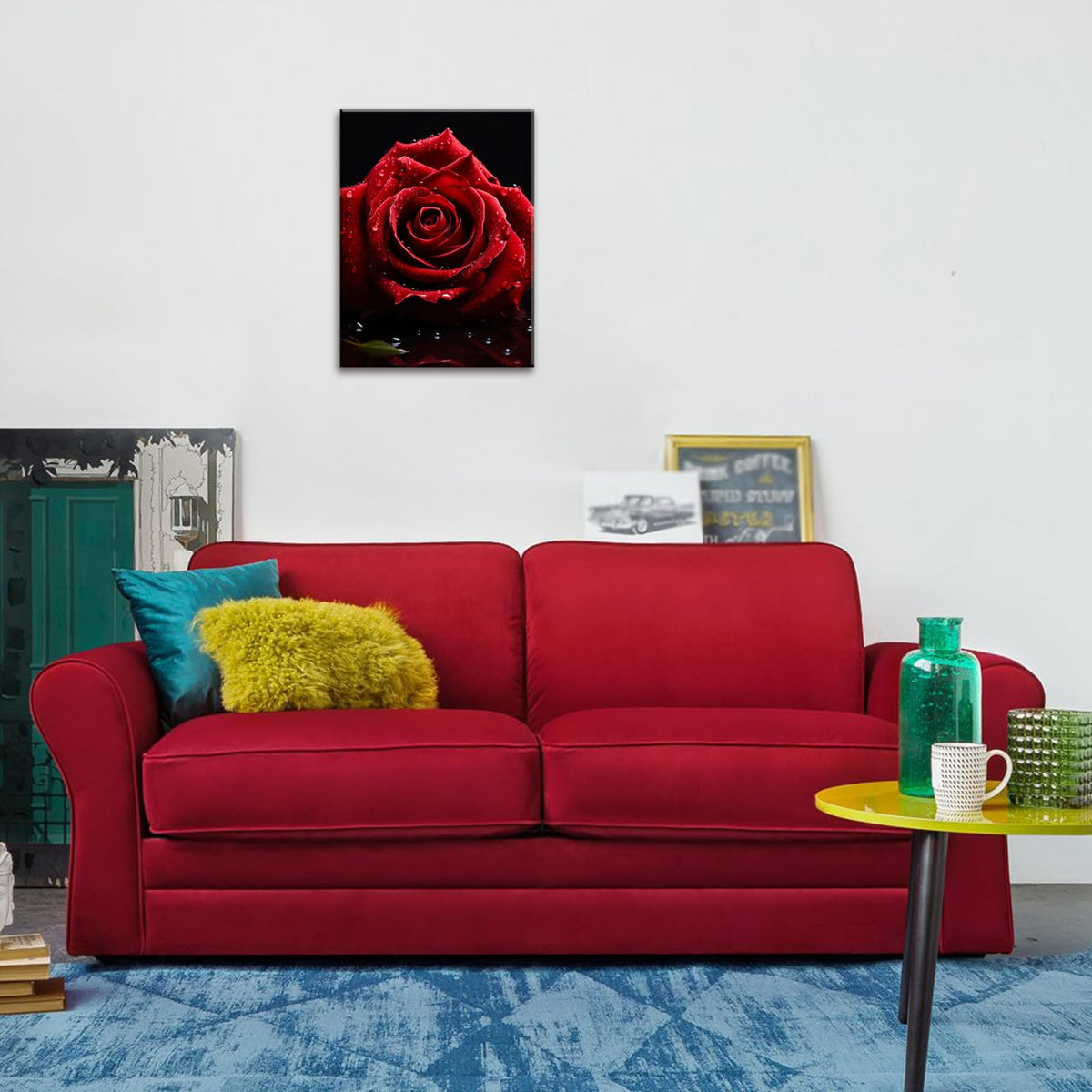 Rose Print Canvas Wall Art Modern Rose Wall Decor Red Wall Art Decorations Flower Picture for Home Modern Bathroom Bedroom Living Room Framed Ready To Hang (36"L x 24"W / Red Rose)