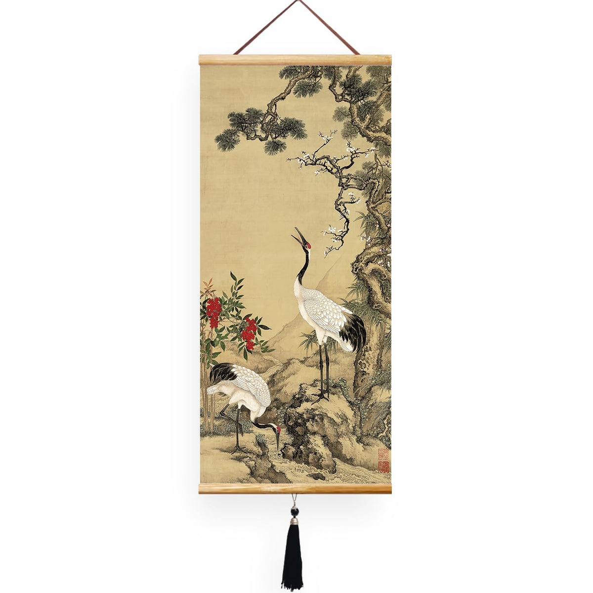 Canvas Painting Prints Wall Scroll Fengshui Art for Decor 32x14in (Longevity is like a pine crane)
