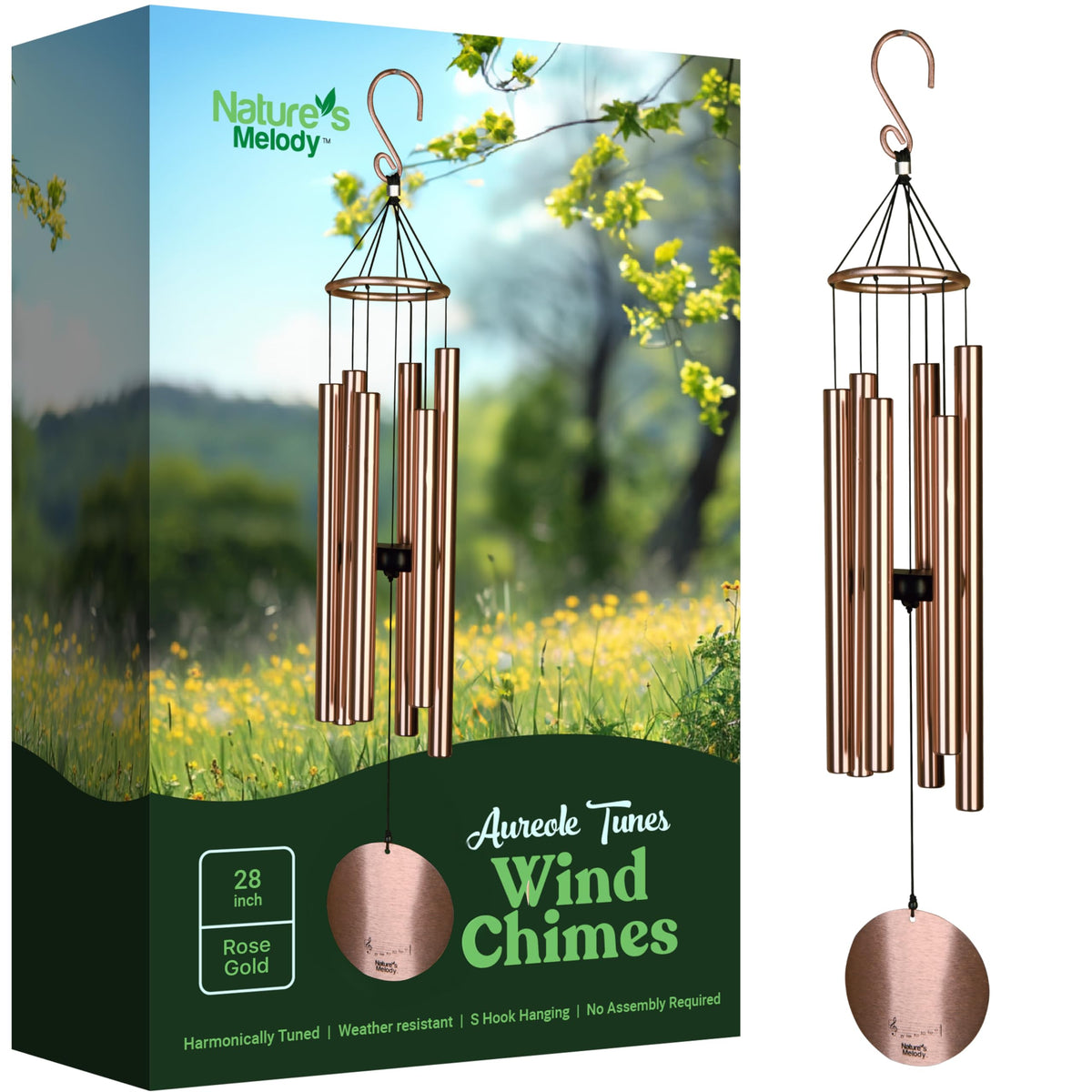 Nature’s Melody Aureole Tunes Wind Chimes (28" / Rose Gold)