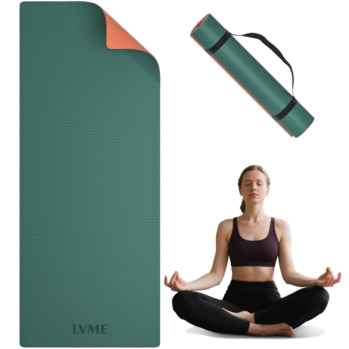 Yoga Mat Extra Thick pilates Mat 72"x24" with Carry Strap (Green + Orange)