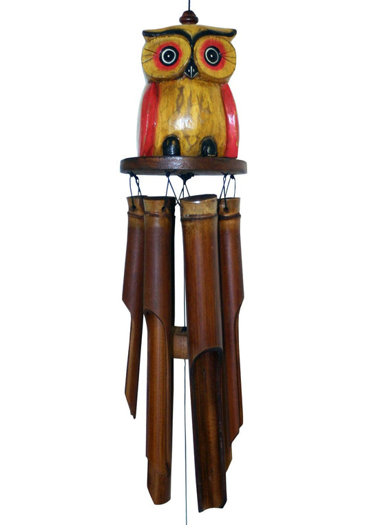 248 Yellow Oscar Owl Bamboo Wind Chime (Yellow Owl Chime)